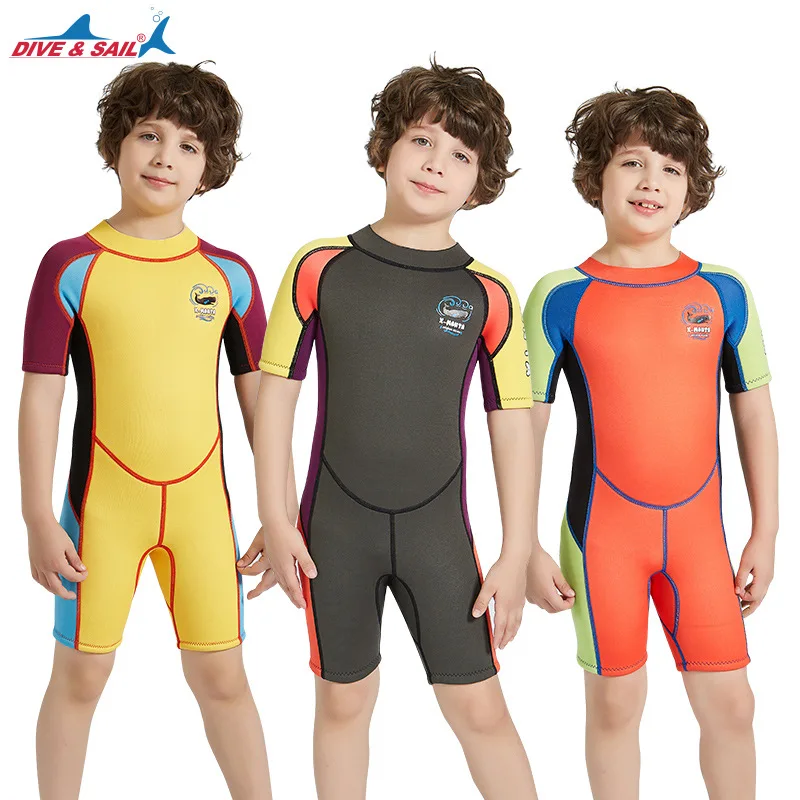 

DIVE&SAIL Boys Girls 2.5MM Neoprene Wetsuits One Pieces Swimwears Diving Suits Long Sleeves Surfing Children Rash Guards Snorkel