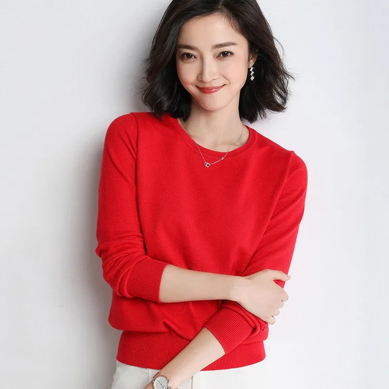 

New Sweater Women O-neck Pullover Knitting Cashmere Sweater Autumn Winter Clothes Women Large size Sweater Bottoming Shirt AA971