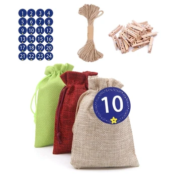 

24Pcs Linen Burlap Bag,Advent Calendar Gift Bags, Burlap Hanging Jute Drawstring Pouch for Wedding,Birthday, DIY Craft