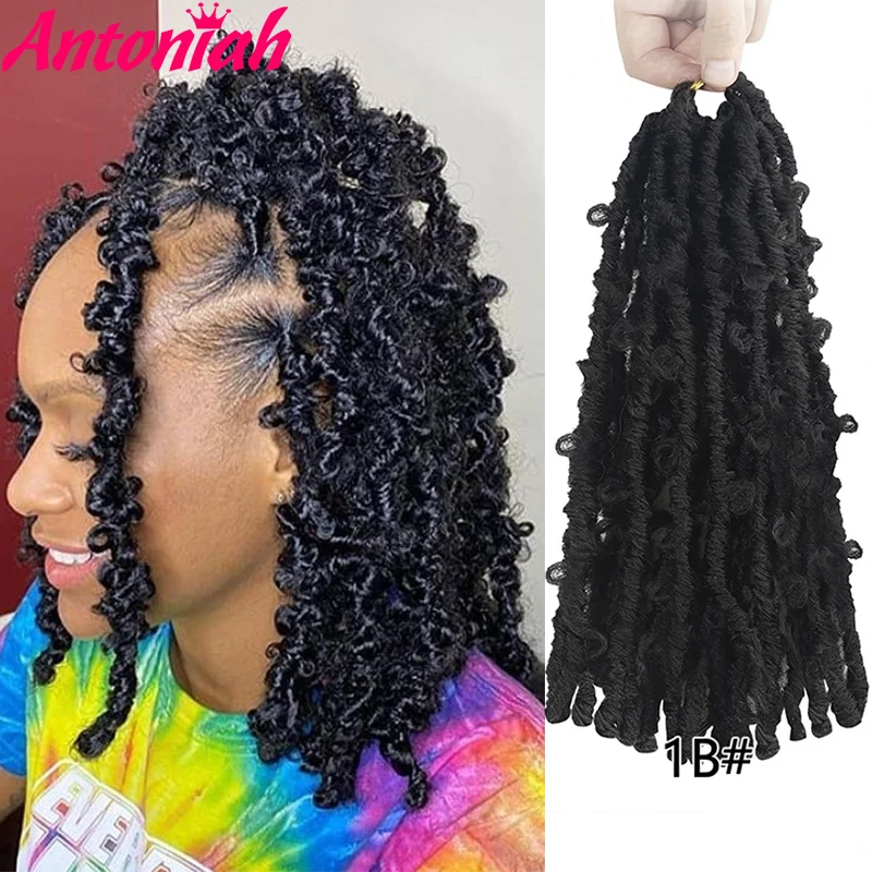 Antoniah Butterfly Locs Crochet Hair 14Inch Braids Goddess Pre Looped Bob Pre-Twisted |