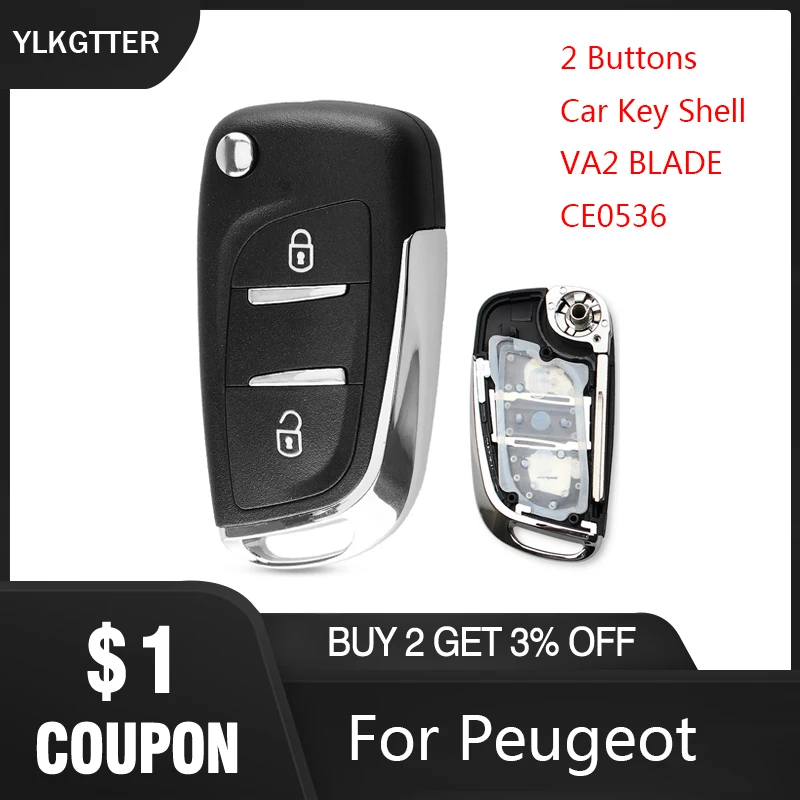 

YLKGTTER 2 Buttons Car Key Shell For Peugeot 307 408 308 For Citroen Modified Floding Remote Car Key Case With VA2 Blade CE0536