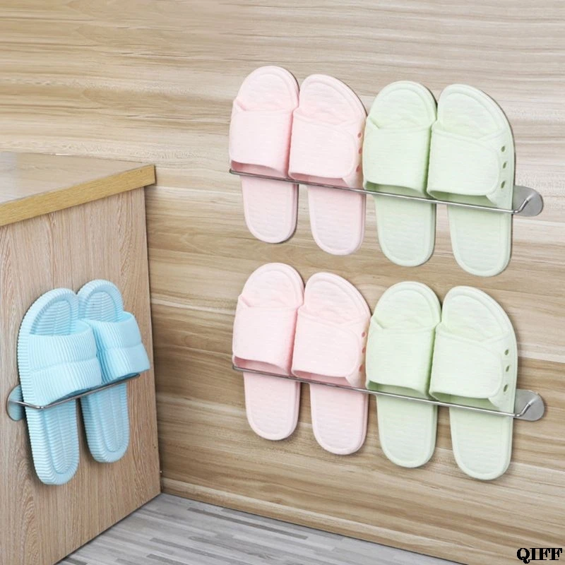 2pcs/set Bathroom Wall Mounted Shoe Storage Rack Holder Stainless Steel Slippers