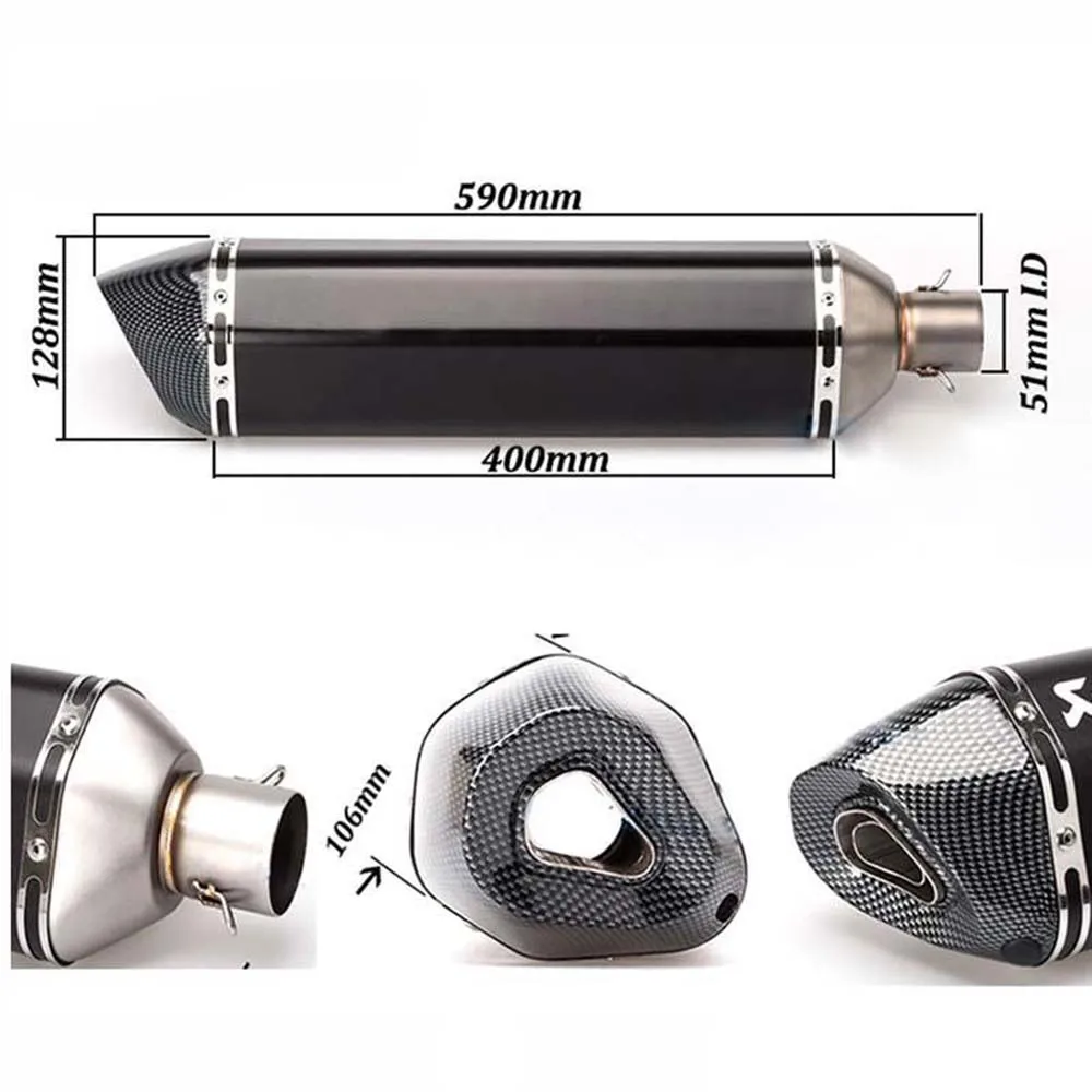 

Universal Exhaust Muffler Pipe with DB Killer Stainless Steel Escape Input 51mm Vent Silencer 570mm 470mm 380mm Length Tail Pipe
