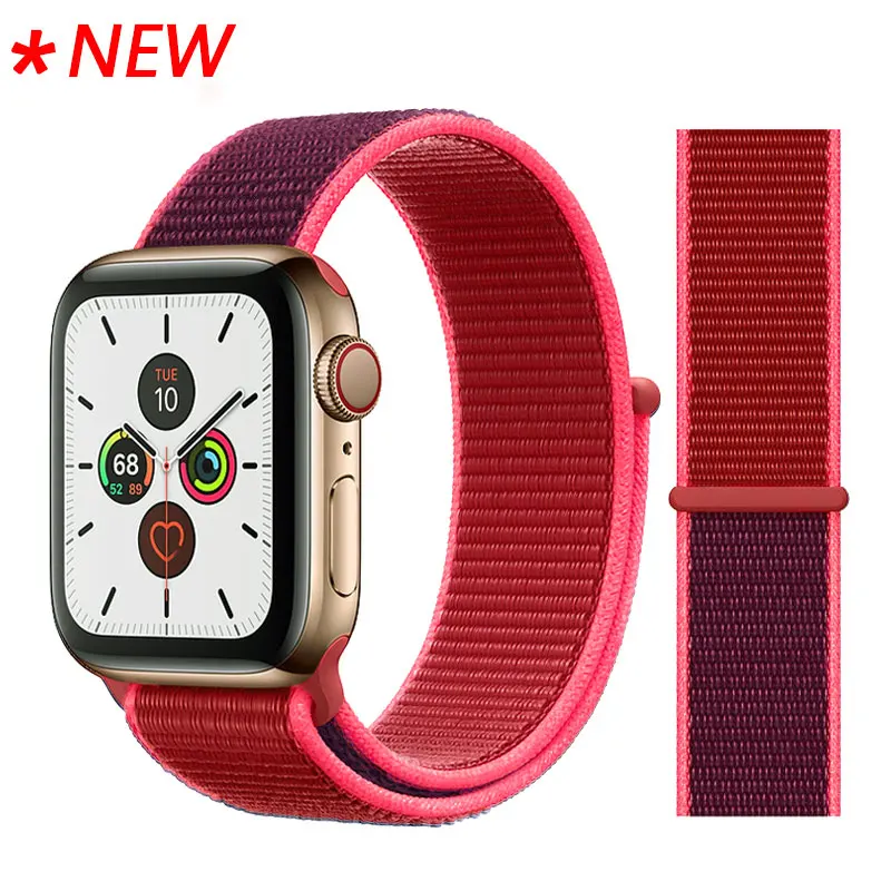56 Red Sport Нейлон Ремешок для наручных часов Apple Watch серии 3/2/1 38 мм 42 мм мягкий нейлон дышащий сменный ремешок Спортивная петля для наручных часов iwatch серии 4 40 мм 44 мм - Цвет ремешка: 56 Red Sport