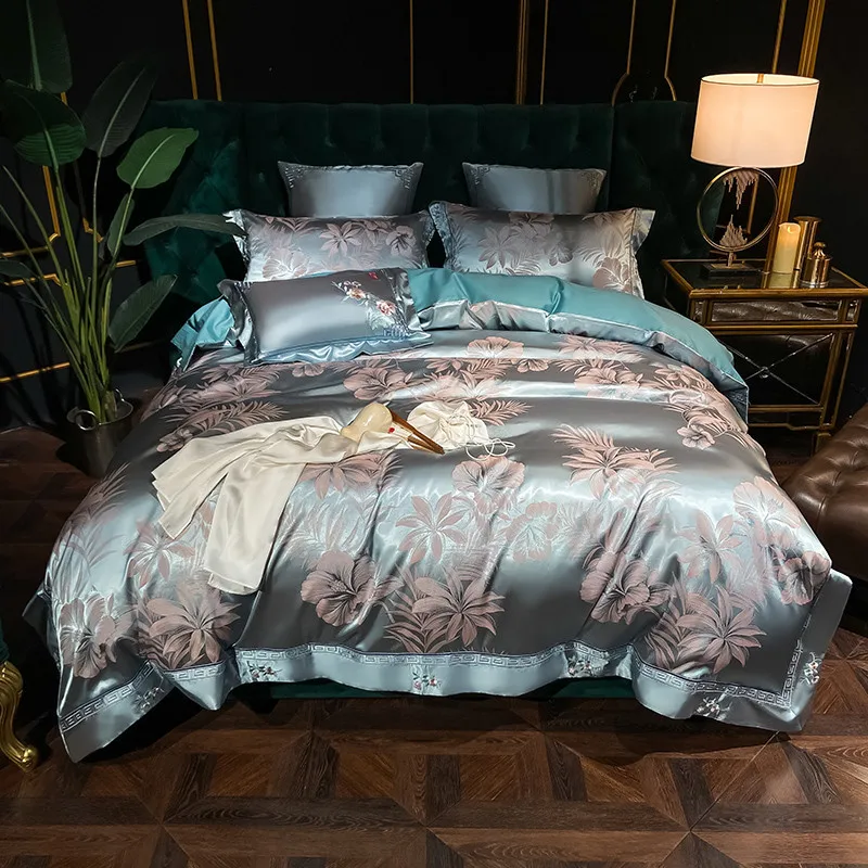

European Luxury High Quality Embroidered Bedding Sets Satin Jacquard Bed Set Duvet Cover Pillowcases 100% Cotton Bed Sheet