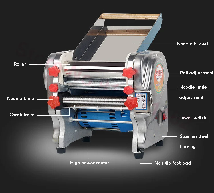 750W 220mm Wide Commercial Electric Noodle Pressing Machine Stainless Steel Pasta Maker Multifunctional Noodle Rolling