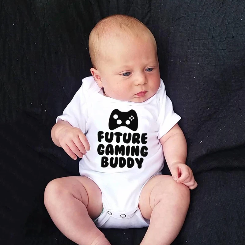 

Future Gaming Buddy Newborn Baby Boys Girls Funny Romper InfantShort Sleeve Clothes Toddler Fashion Jumpsuit 0-24M