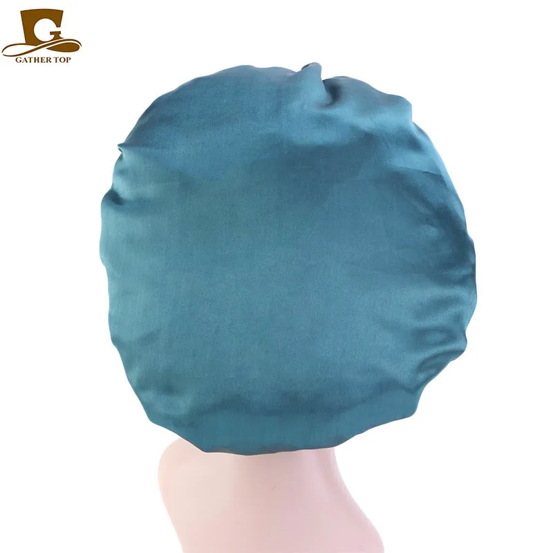 New Reversible Satin Bonnet double layer adjustable size Sleep Night Cap Head Cover Bonnet Hat for For Curly Springy Hair Black ladies head wraps