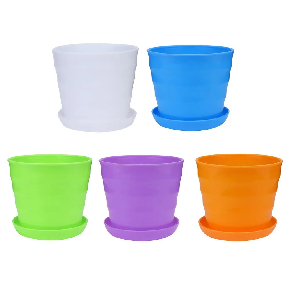 Wholesale#501 5PC Colourful Mini Plastic Flower Pot Succulent Plant Flowerpot Home Decor solid color gift Free Shipping