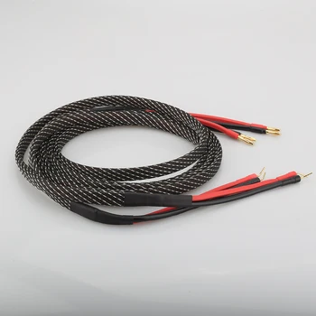 

High Quality Pair Pure copper loudspeaker cable HIFI Banana plug to pin plug speaker cable Center Audio Speaker cable