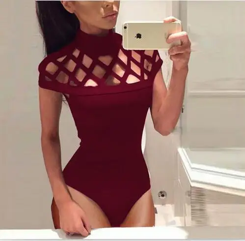 

Fashion sexy solid color mesh Jumpsuit
