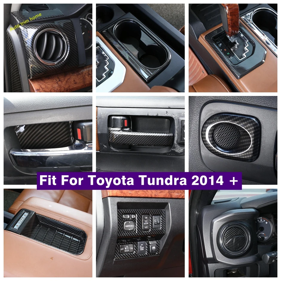 

Carbon Fiber Look Air AC / Head Lamp Switch / Water Cup Holder / Gear Panel Cover Trim For Toyota Tundra 2014 - 2021 Accessories