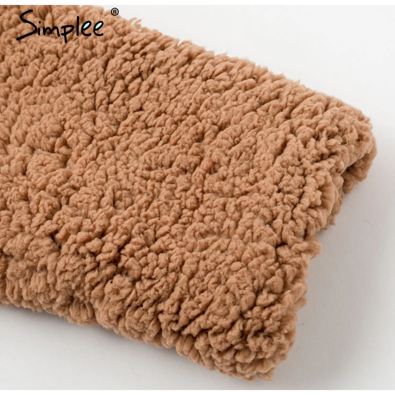 Женская шуба из плюшевого меха Simplee теплое плотное пальто с капюшоном верхняя