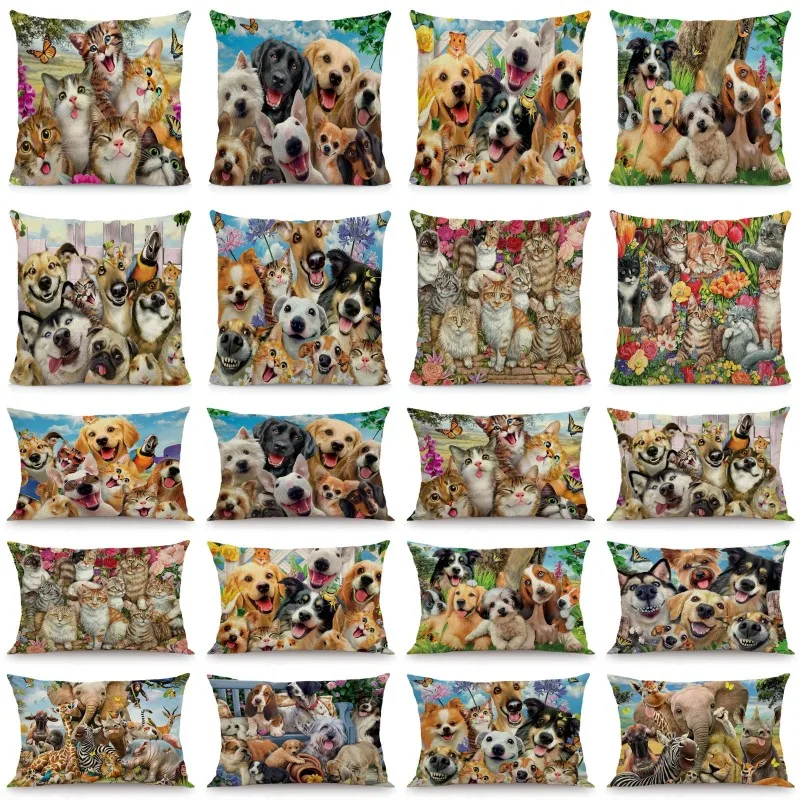 Cute Animal Cushion Cover Home Decoration Dog Cat Double-Sided Printing Throw Pillow Covers Decorative Pillows Case Decor | Дом и сад