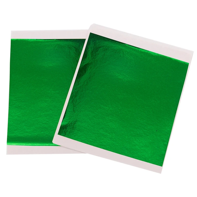 100 Pieces of Green and Gold Foil Leaf Sheets for Art, Crafts, Furniture Decoration, and Nail Art