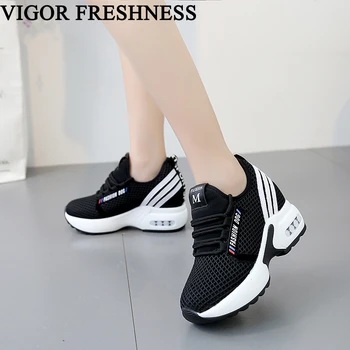 

VIGOR FRESHNESS Shoes Women Autumn White Sneakers Mesh Platform Woman Spring Shoes Height Increasing Sneakers Summer 7.5CM WY178