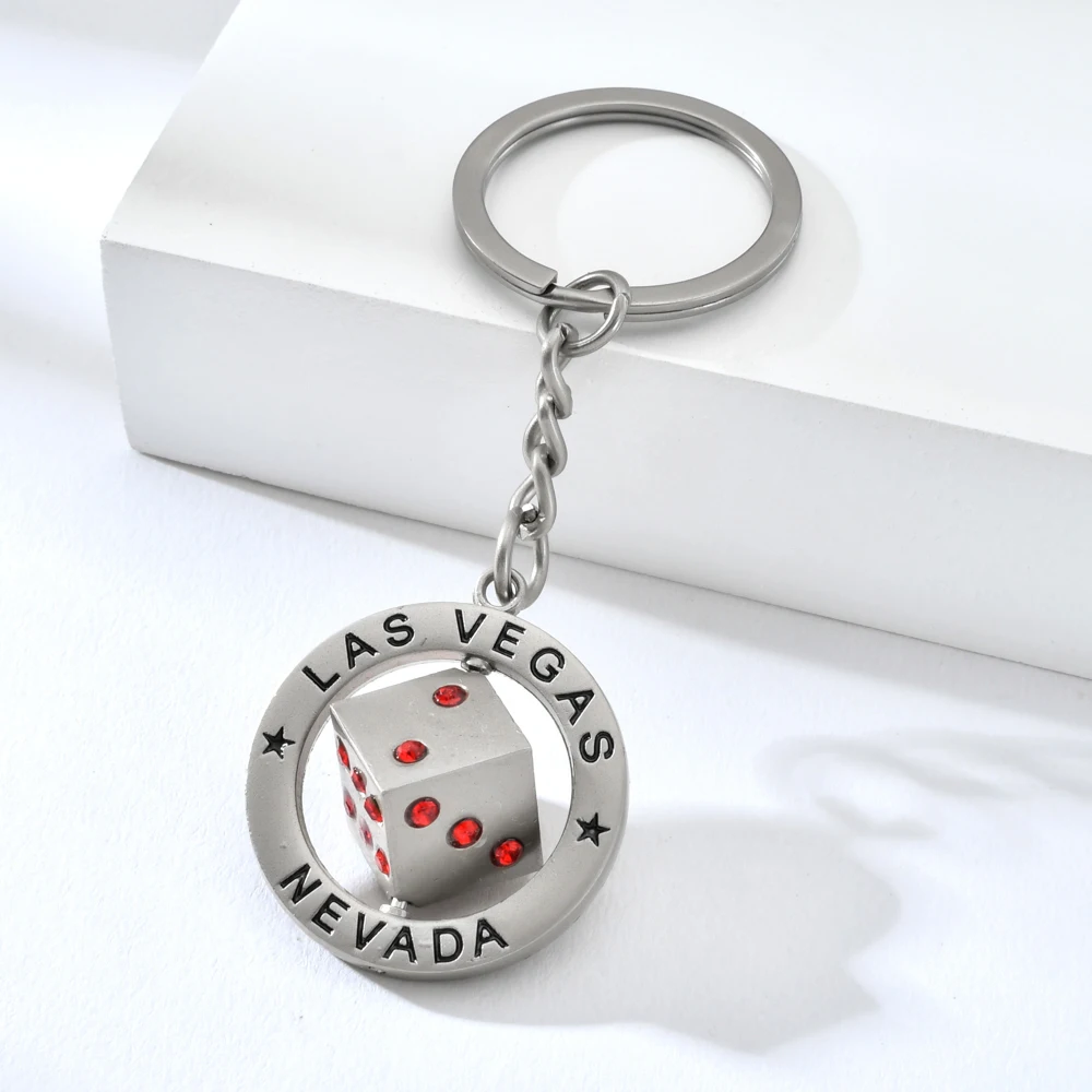 Новая креативная высококачественная металлическая цепочка для ключей Las Vegas Nevada круглая точечная дрель 3D вращающееся кольцо для ключей в подарок - Цвет: silver