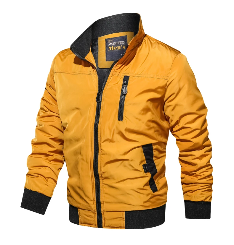 Winderbreaker Jacket גברים מוצק צבע צווארון עומד Tatical מעיל זכר עמיד למים גברים בגדי Streetwear אופנה מזדמן מעיל גבר