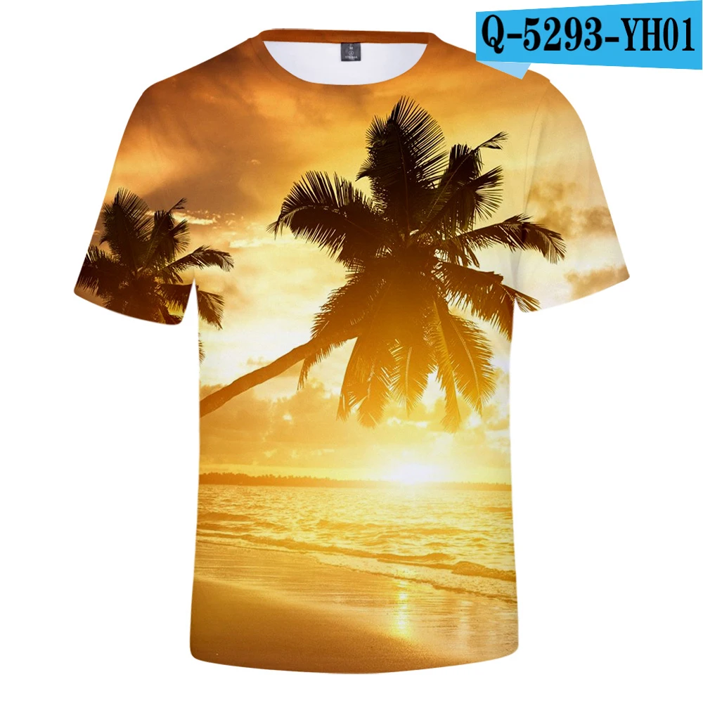Пляжная футболка с кокосовой пальмой, мужская и женская футболка, футболки, мужские футболки с океанским небом, красивые милые футболки с морским видом, 3D дышащие топы - Цвет: 07549