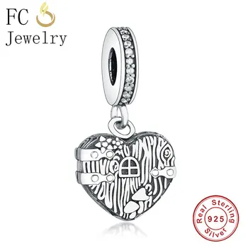 

FC Jewelry Fit Original Brand Charm Bracelet 925 Silver Heart Suitcase Tree Mushroom Flower Pendant Bead Making Berloque New