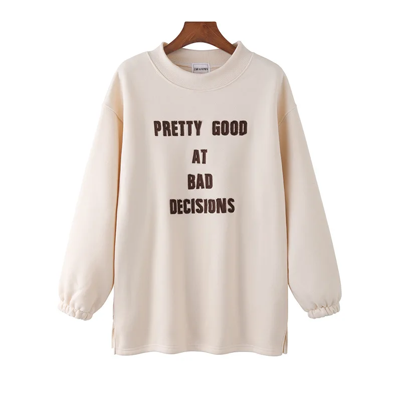 Merry Pretty, женские толстовки с буквенной аппликацией, толстовки, зимние пуловеры с длинным рукавом и круглым вырезом, Женский Повседневный свободный спортивный костюм - Цвет: Apricot