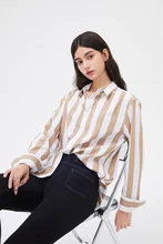 

2021 Spring Autumn Women's Stripes Button Down Shirts Casual Work Blouses Regular Fit Blouses Female Cotton Women Office lady