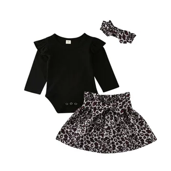 

2020 Baby Spring Autumn Clothing Set Newborn Baby Girls Bodysuit+Leopard print Skirts headband 3PCS Outfits Clothes Sets 0-12M