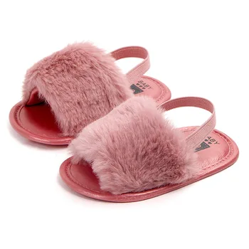 

Baby Sandals Hairy Fluffy Breathable Anti-slip Soft Bottom Sandals With Elastic For Summer Baby Toddler Slippers Prewalkers-35