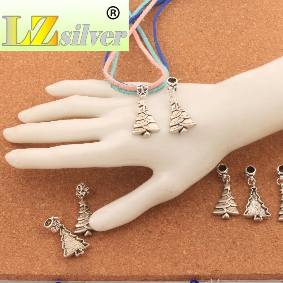 17.6x40mm 72PCS Zinc Alloy Star Christmas Tree Lush Foliage Charm Beads Fit European Bracelets Jewelry DIY B744