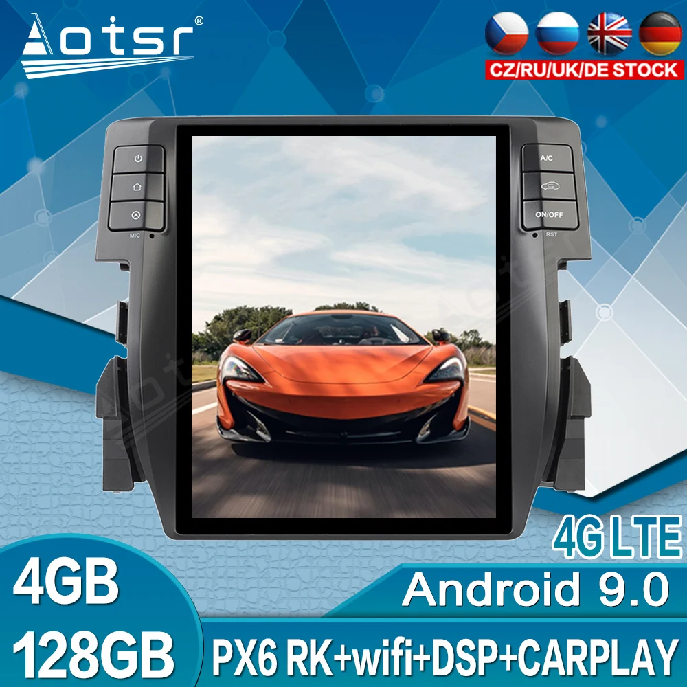 

Tesla Vertical Screen For Honda Civic 2016 2017 2018 2019 Car Multimedia DVD Player Android Radio 128G GPS Navigator Unit Stereo