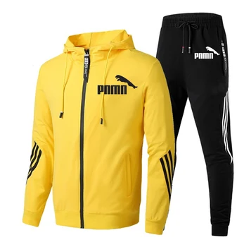 

2020Spring and autumn men's two-piece striped sportswear men's full-sleeved top with hood + outdoor sports pants track suit suit