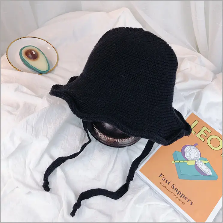 Tsuretobe Winter Warm Wool Cap Bucket Hat Women Foldable Outdoor Fishing Panama Hat Japanese Sun Hat Casual Vacation Hat Female - Цвет: black