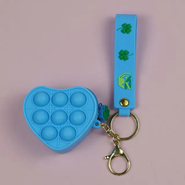 2021 New  Children Silicone Coin Purse Heart Shaped Mini Wallet with Keyring Fidget Sensory Bubble Toy 6