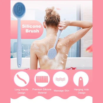 

Silicone Body Cleaning Brush Shower Bath Back Scrubber with Long Handle Deep Cleansing Massage Brush Bathroom Accesories