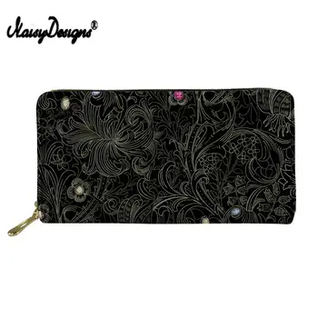 

NOISYDESIGNS Women Long Black Clutch Wallet European Retro Wallets Female Purse Lady Purses Phone Pocket Card Holder Carteras