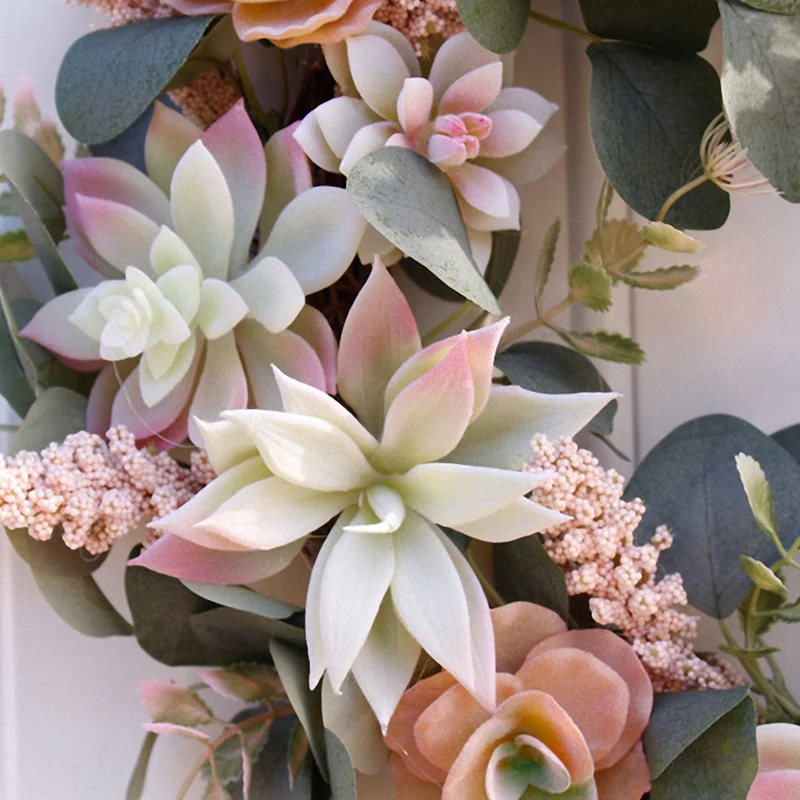 Artificial Succulent Flower Wreath Garden Hanging Wreath for Home Wall Front Door Wedding Decor