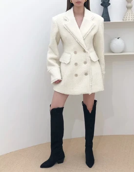 

Style Blazer Women's Korean 2020 New Tweed Jackets Fringed Double Breasted Suit Jacket Coat Jaqueta Feminina