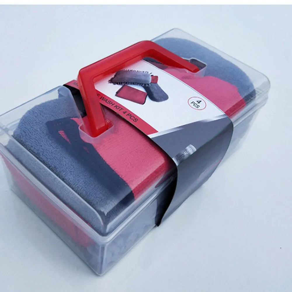 1 Kit Набор инструментов для мытья автомобиля из микрофибры, 4 шт., губка для чистки автомобиля, губка для воска кораллового цвета, ткань для мытья автомобиля, набор для ухода за автомобилем, высокоэффективный - Цвет: 1 Kit