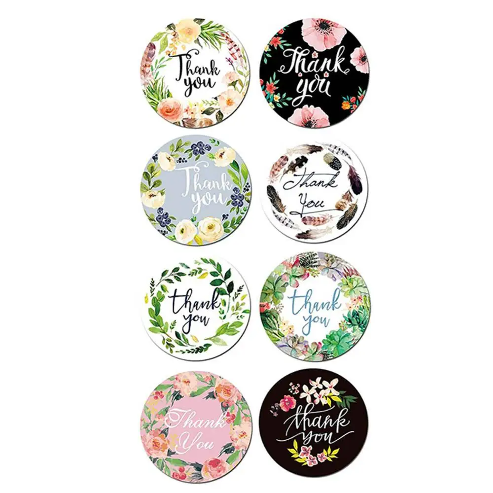 

500Pcs 4 Type Designs Thank You Stickers for seal label Greenery Frames Handmade stickers gift box Package Stationery Sticker