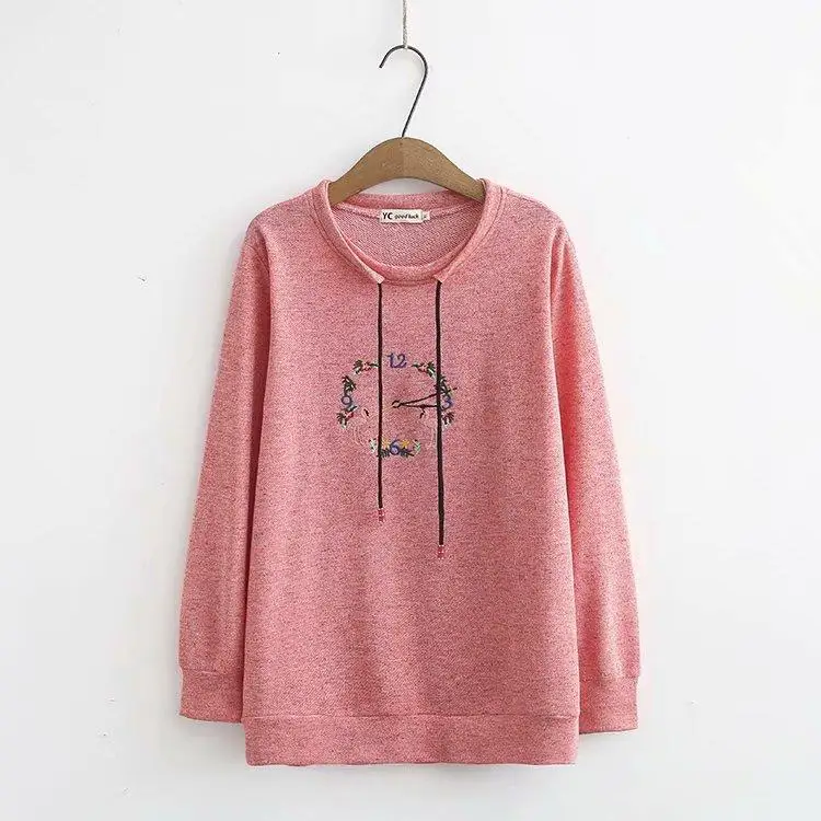 Красный Размера плюс XL-4XL модные женские туфли с цветочной вышивкой; Верхняя одежда с капюшоном, осенне-Laides' Повседневное Свободный пуловер нежно-розовый - Цвет: Красный