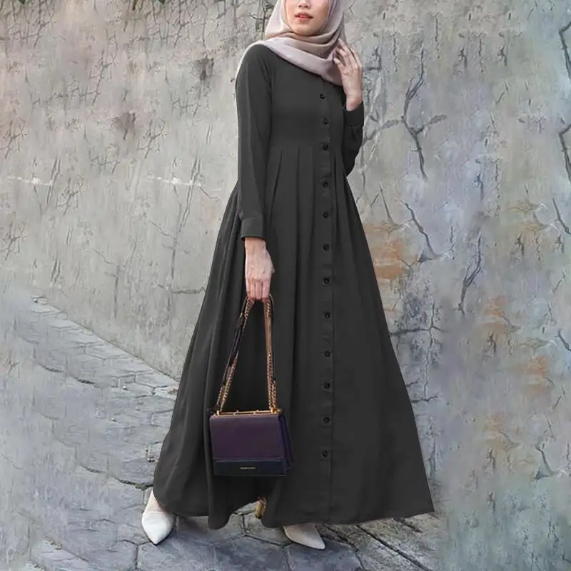 chinese dress ladies Modest Muslim Women's Boho Patchwork Long Sleeve Dress