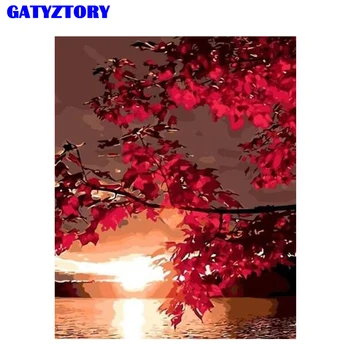 

GATYZTORY Landscape Red Leaf Oil Painting Full Set Diy Canvas By Numbers Hand Painted Unique Gift Wall Art For Home Decor
