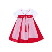 Летнее Повседневное платье для маленьких девочек с кисточками; Детские платья принцессы с короткими рукавами и вышитыми цветами
