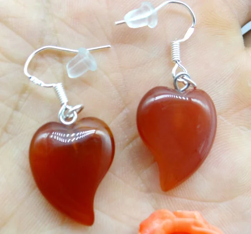 Серьги подвески в форме сердца из натурального камня кварца с бирюзой для