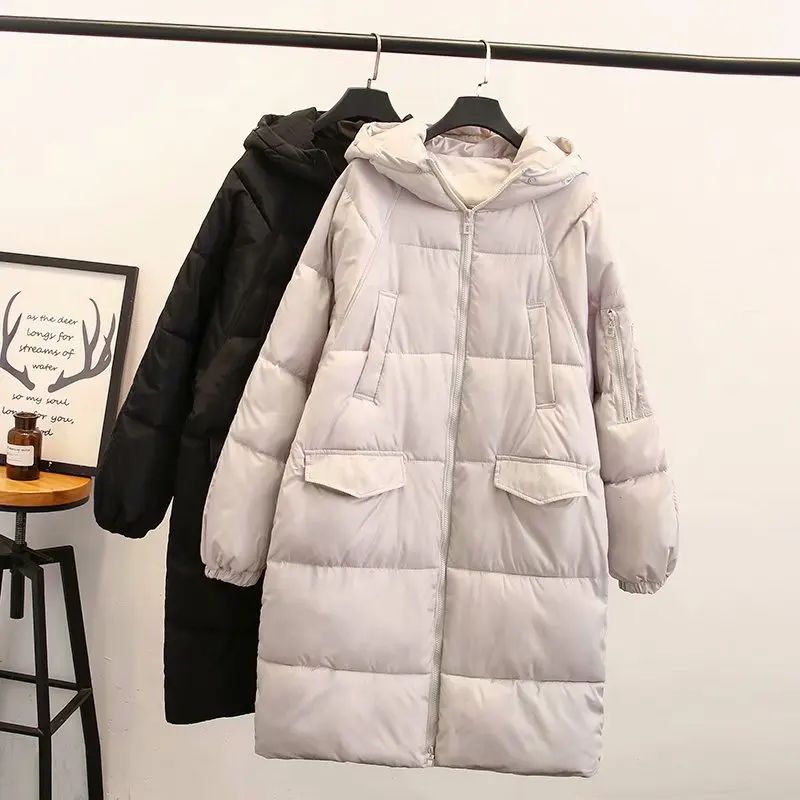 

2018 Winter New Style Plus-sized Large Size Dress Fat Mm Simple Hooded Long Cotton-padded Clothes Bicolor