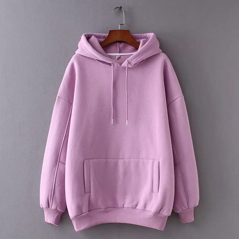 

Autumn and winter new women's hoodie fleece fashion open bag drawstring hooded casual loose pullover hoodie women's tops