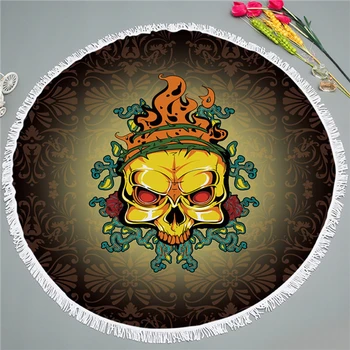 

Hot Skull Print Funny Beach Towel With Tassel Microfiber Big Round Bath Shower Towel For Adult Wall Tapestry Yoga Mat