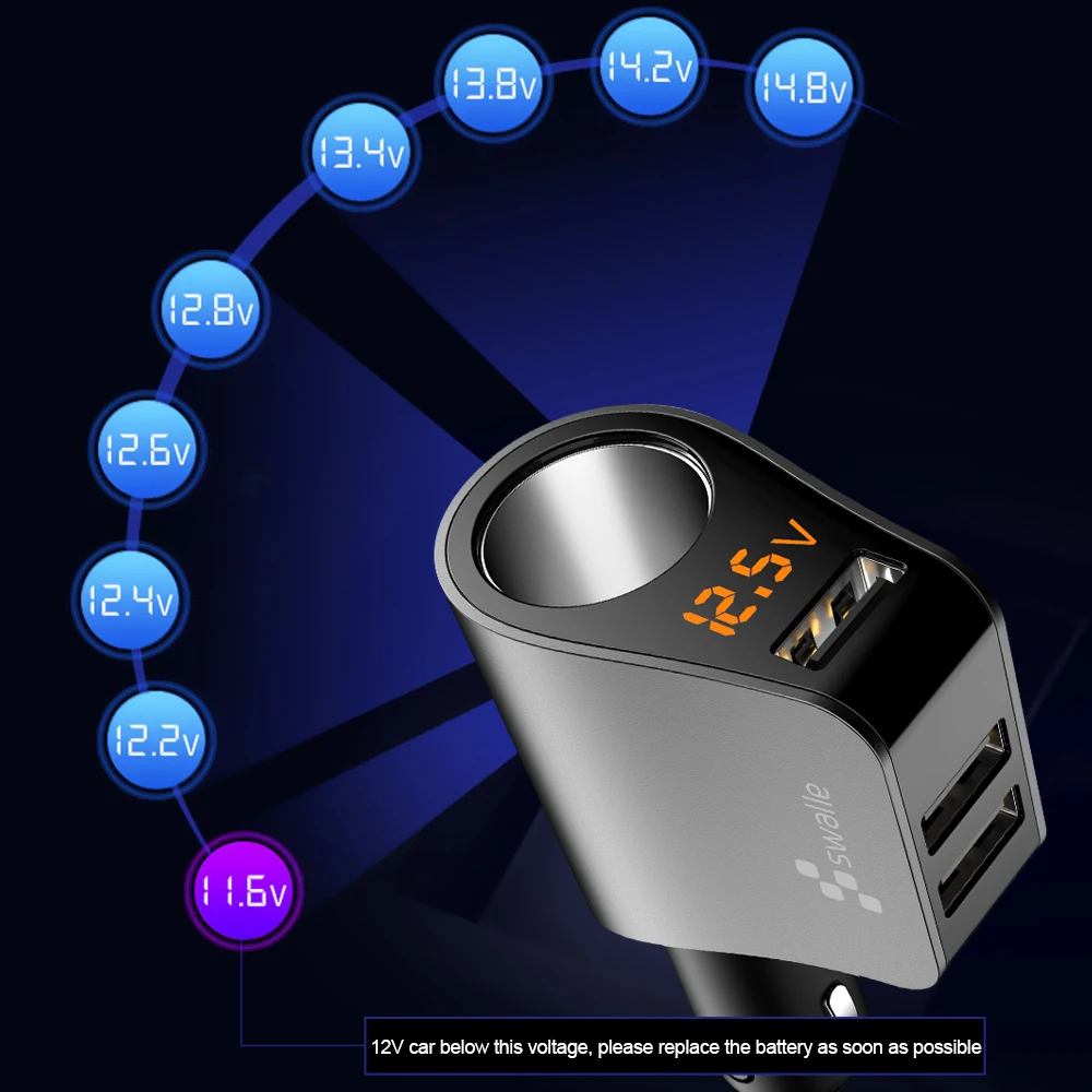 Swalle Car Quick Charger Portable 5V 3.1A Fast Charging GPS 3 Port USB Car-Charger For iPhone Samsung iPad USB Charger adapter