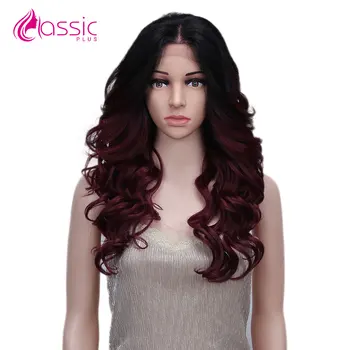 

Synthetic 13*4 Lace Front Wig 24 Inch Natural Long Body Wave Lace Wig Heat Resistant Ombre Burgundy Brown Wig Classic Plus