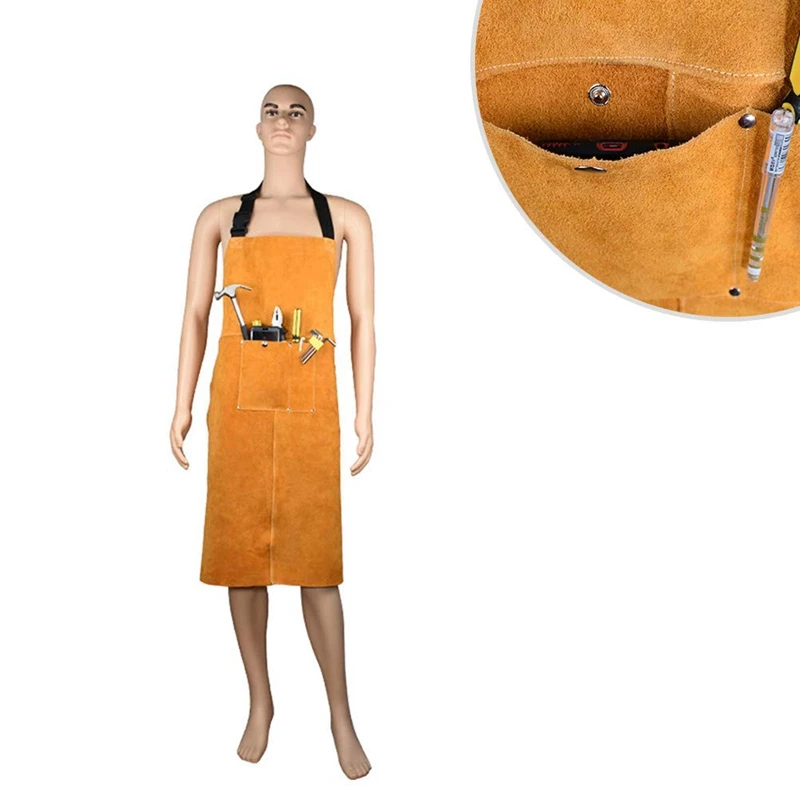 Кожаная сварочная защитная одежда фартук утолщенная электрическая сварочная защитная одежда с карманом износостойкая анти-обжигающая